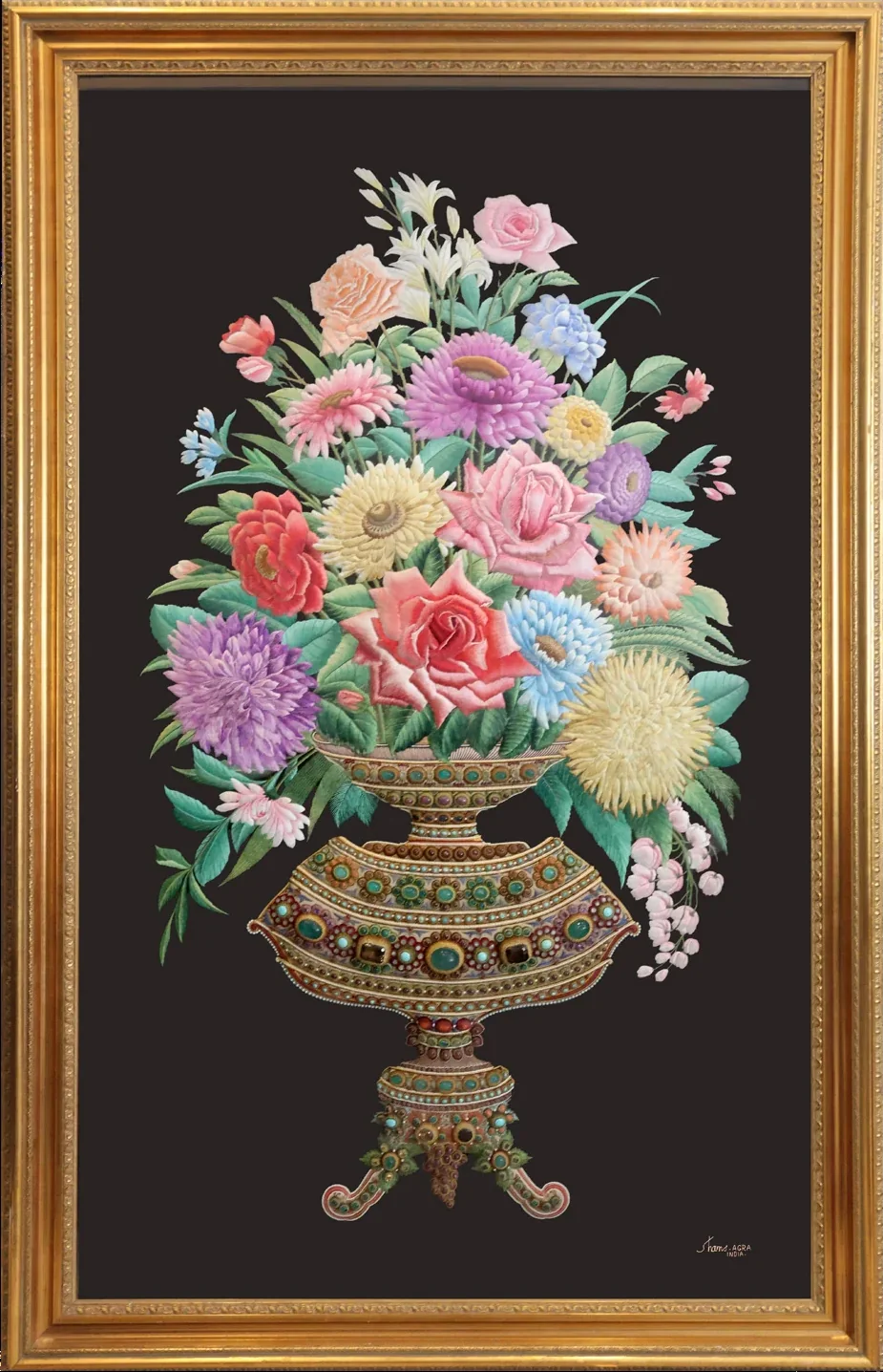 The Vase by Sheikh Shams Uddin of Agra, silk flowers rising from a jewelled vessel